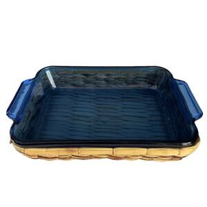 Cobalt Blue Anchor Hocking 2 Qt Baking Dish w/ Woven Basket 8" x 11" Casserole